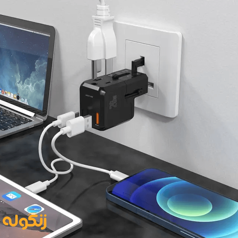 امکان شارژ همزمان با آداپتور 20 وات و مبدل برق گرین لاین مدل Mini Travel Adapter