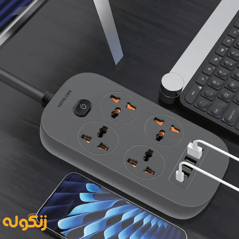 چندراهی برق گرین لاین مدل Power Socket 2500W دارای پورت های متعدد است