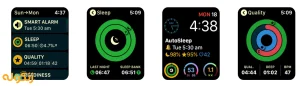 تصویر اپلیکیشن AutoSleep در اپل واچ که تجزیه و تحلیل خواب و اطلاعات مربوط به کیفیت خواب را به نمایش می‌گذارد